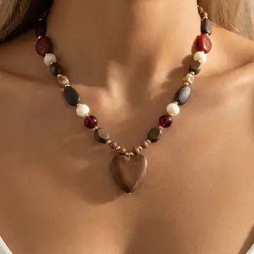 Wood Bead Heart Pendant Necklace - Infinity Raine