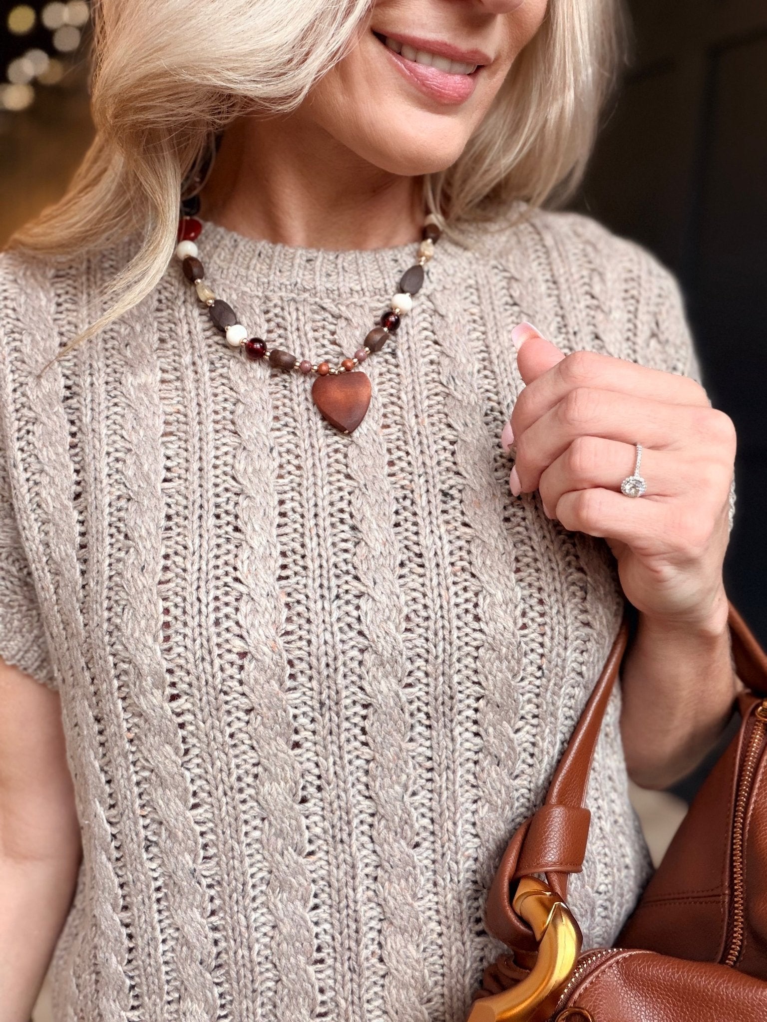 Wood Bead Heart Pendant Necklace - Infinity Raine