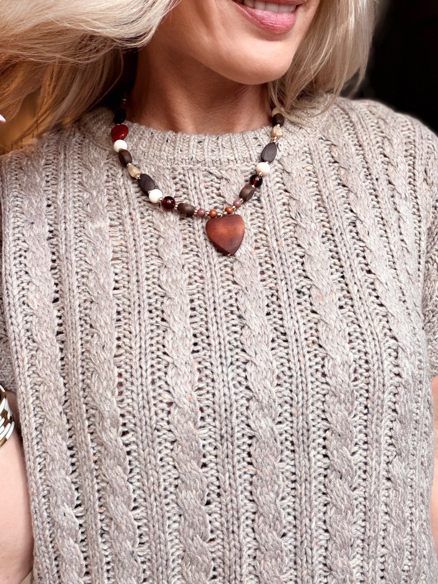 Wood Bead Heart Pendant Necklace - Infinity Raine