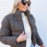 Woolen Cropped Puffer Jacket In Brown - Infinity Raine