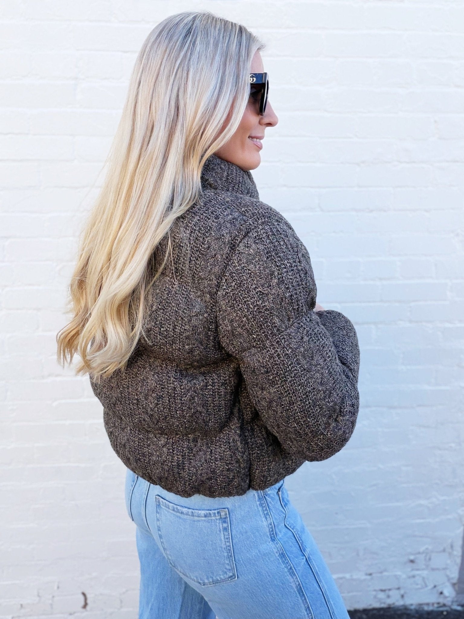 Woolen Cropped Puffer Jacket In Brown - Infinity Raine