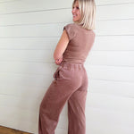 Wrap-front Crop Top And Jogger Set In Chocolate - Infinity Raine