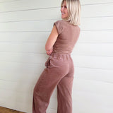 Wrap-front Crop Top And Jogger Set In Chocolate - Infinity Raine