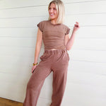 Wrap-front Crop Top And Jogger Set In Chocolate - Infinity Raine