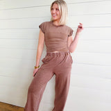 Wrap-front Crop Top And Jogger Set In Chocolate - Infinity Raine