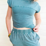Wrap-front Crop Top And Jogger Set In Dark Teal - Infinity Raine