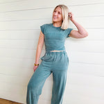 Wrap-front Crop Top And Jogger Set In Dark Teal - Infinity Raine