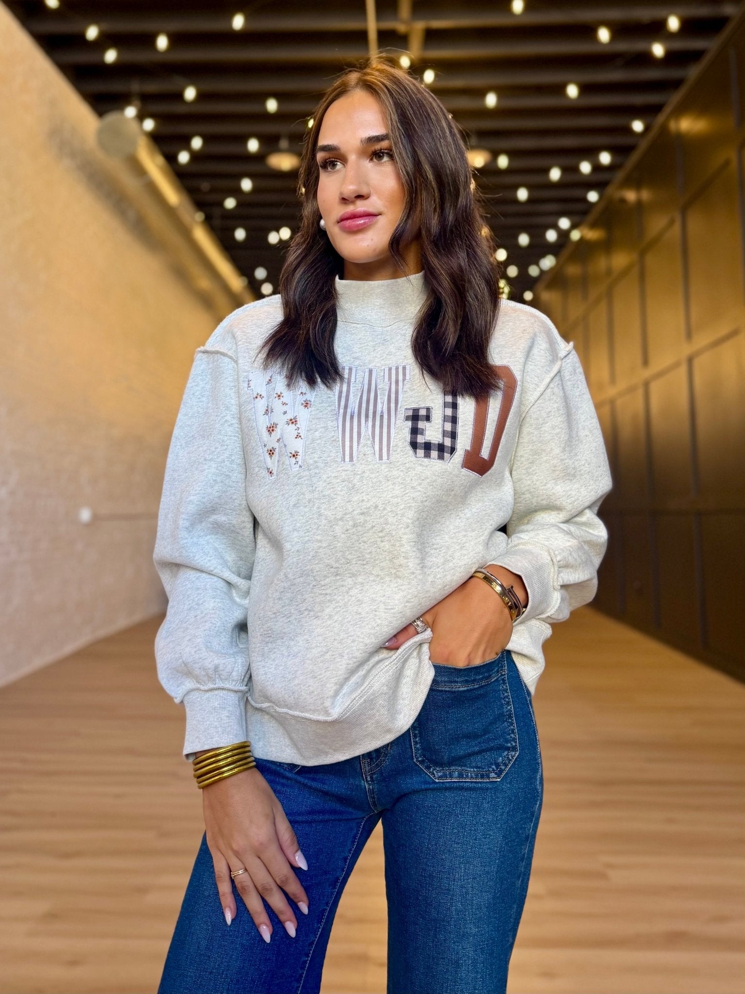WWJD Embroidered Patchwork Sweatshirt - Infinity Raine