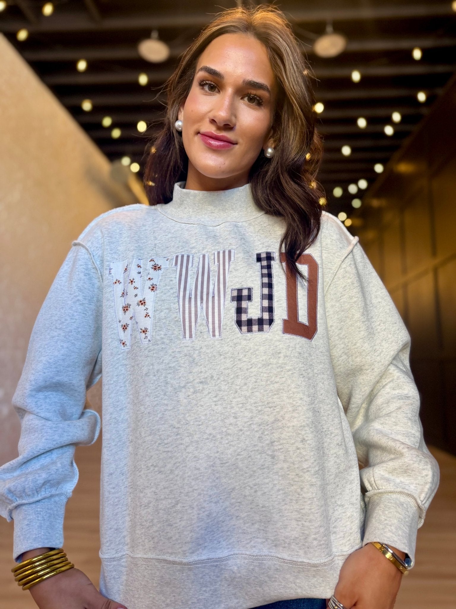 WWJD Embroidered Patchwork Sweatshirt - Infinity Raine