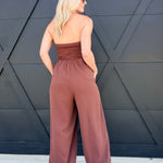 Yoru Chiffon Smocked Tube Balloon Jumpsuit In Brown - Infinity Raine