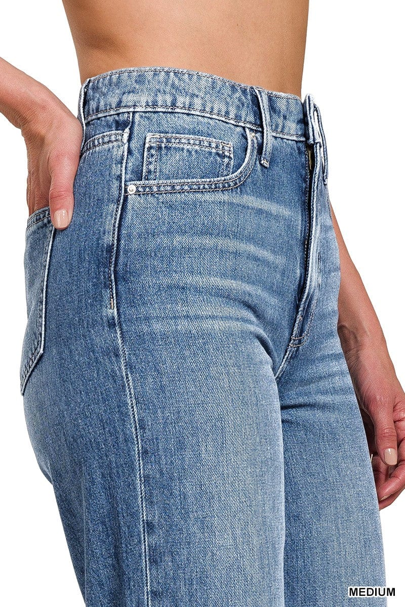 High Waist Wide Straight Leg Pants In Medium Denim - Infinity Raine