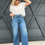 High Waist Wide Straight Leg Pants In Medium Denim - Infinity Raine