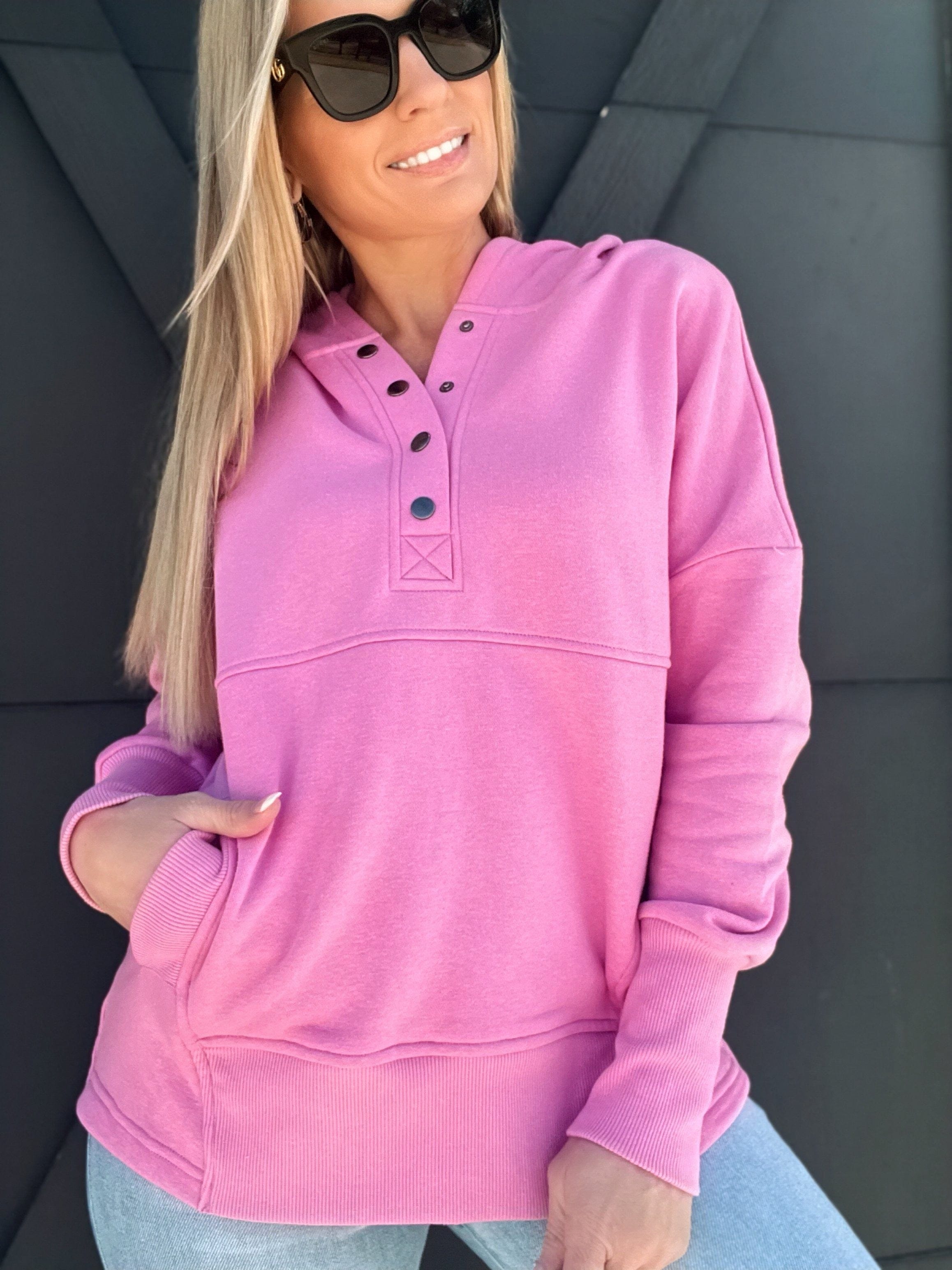 Half Button Pullover-Candy Pink - Infinity Raine