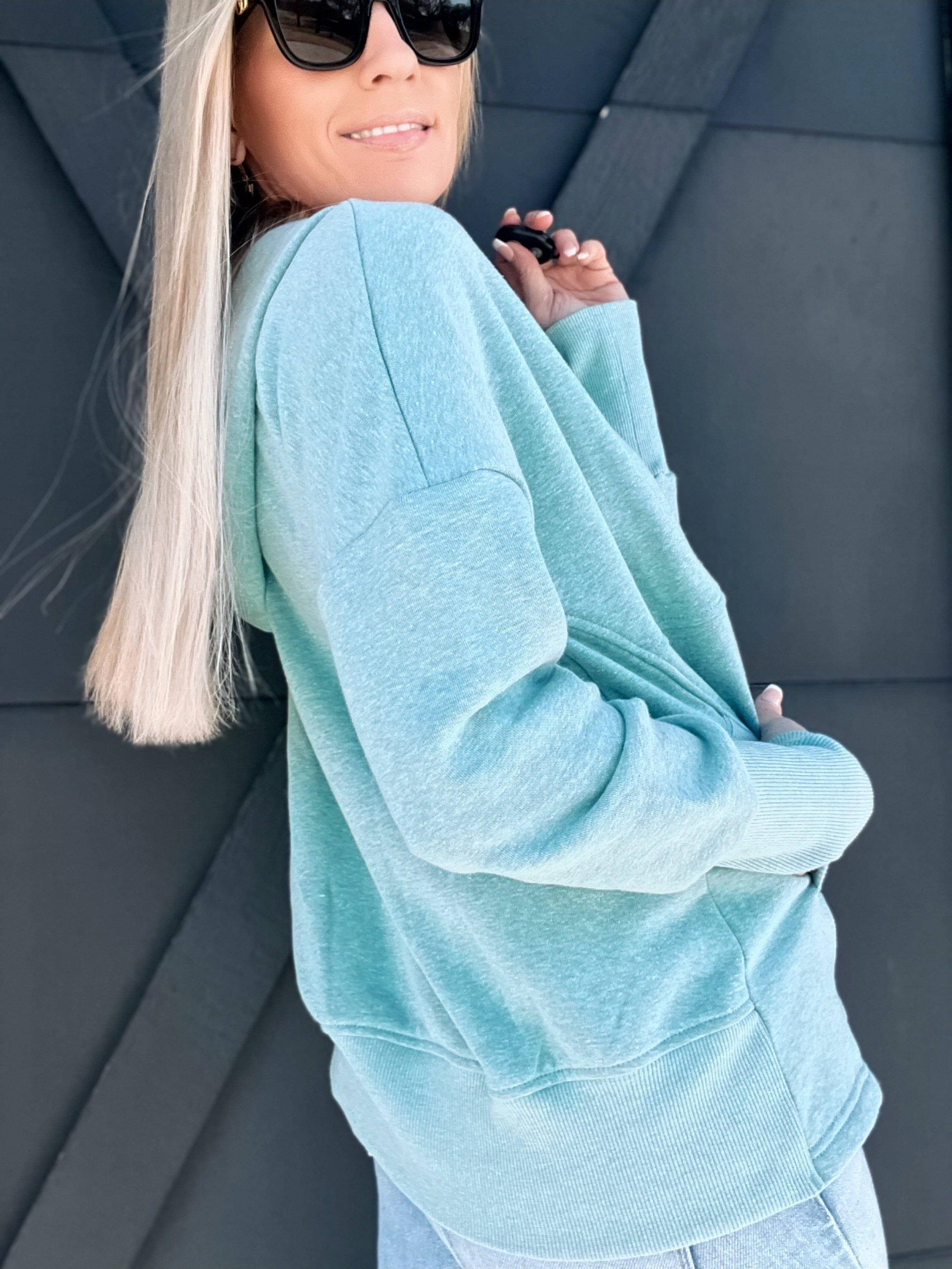 Half Button Pullover-Teal - Infinity Raine