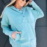 Half Button Pullover-Teal - Infinity Raine