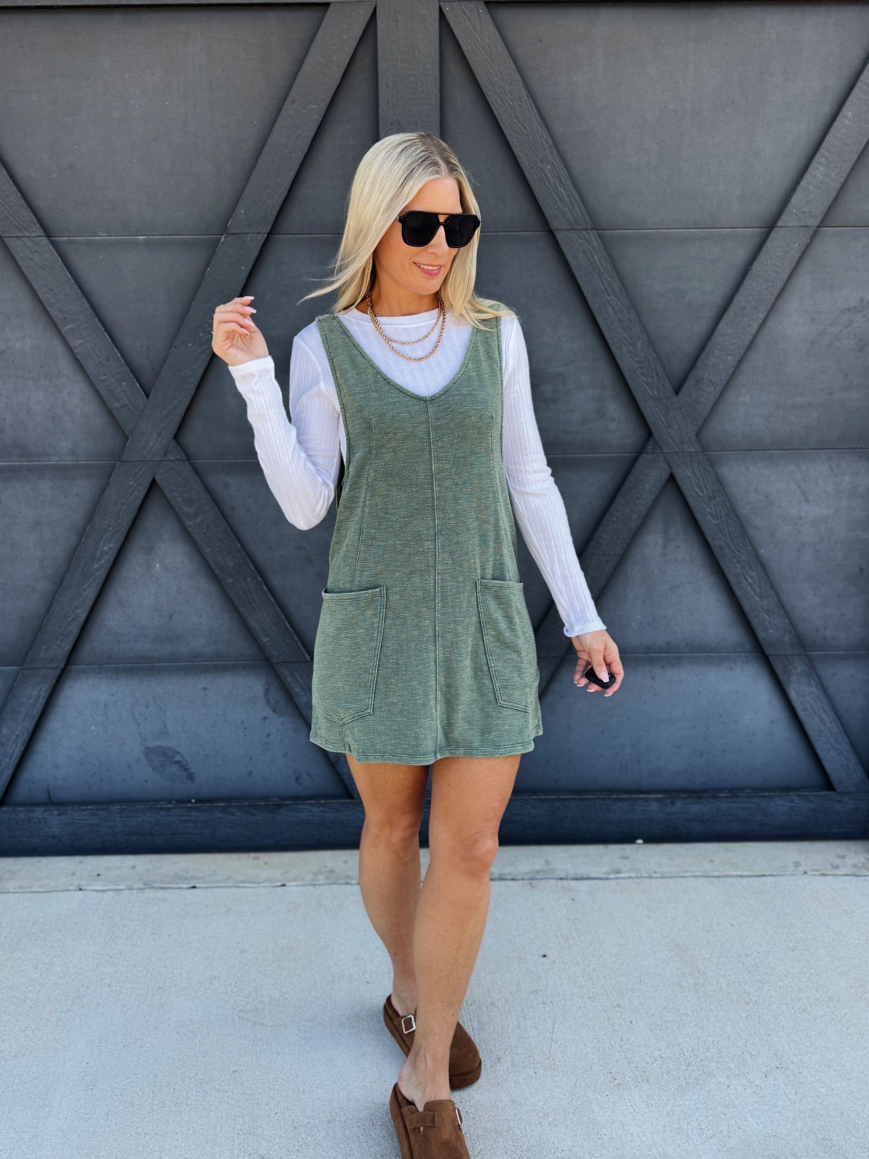 Overall Slub Knit Dress In Jade - Infinity Raine