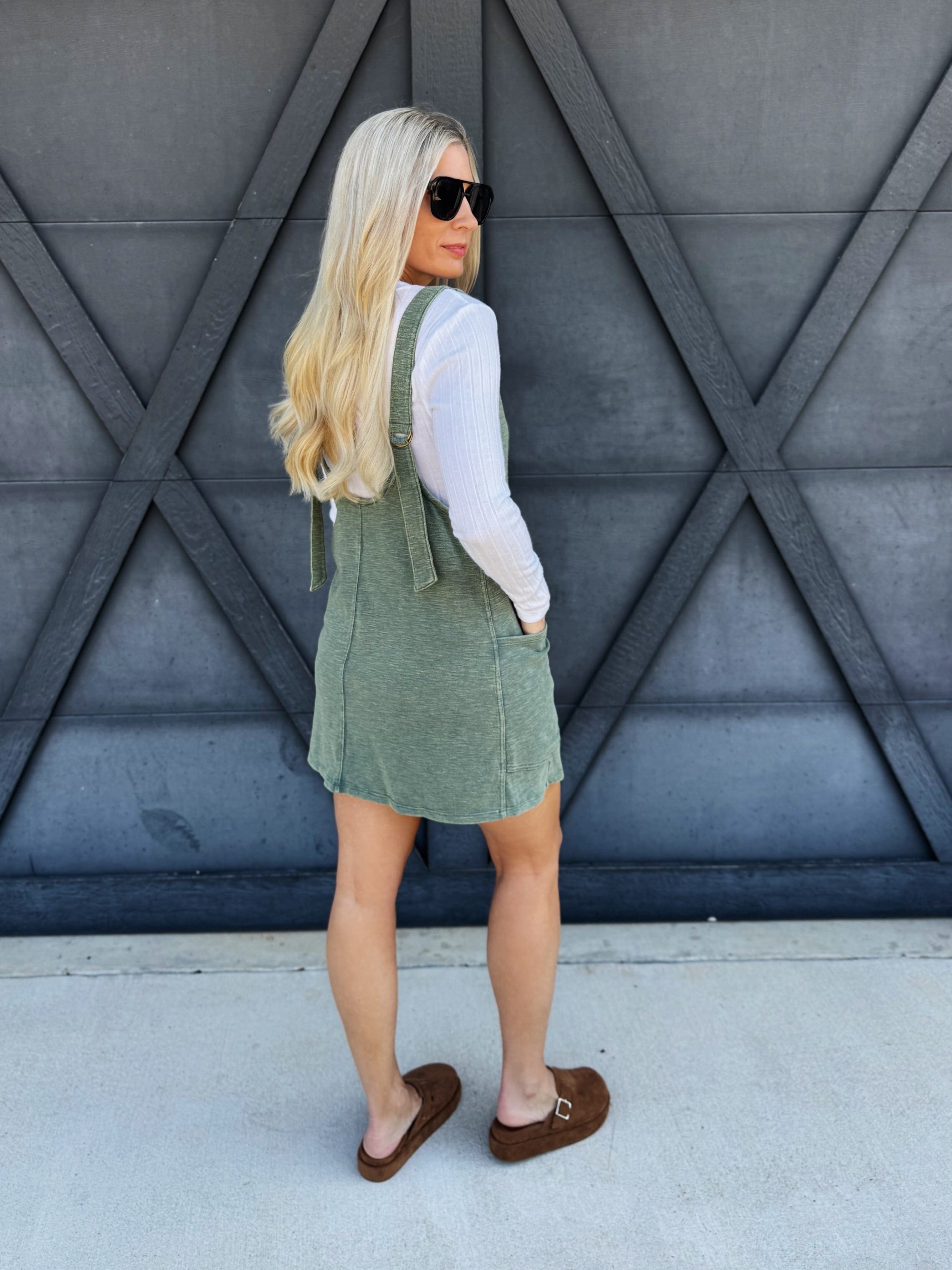 Overall Slub Knit Dress In Jade - Infinity Raine