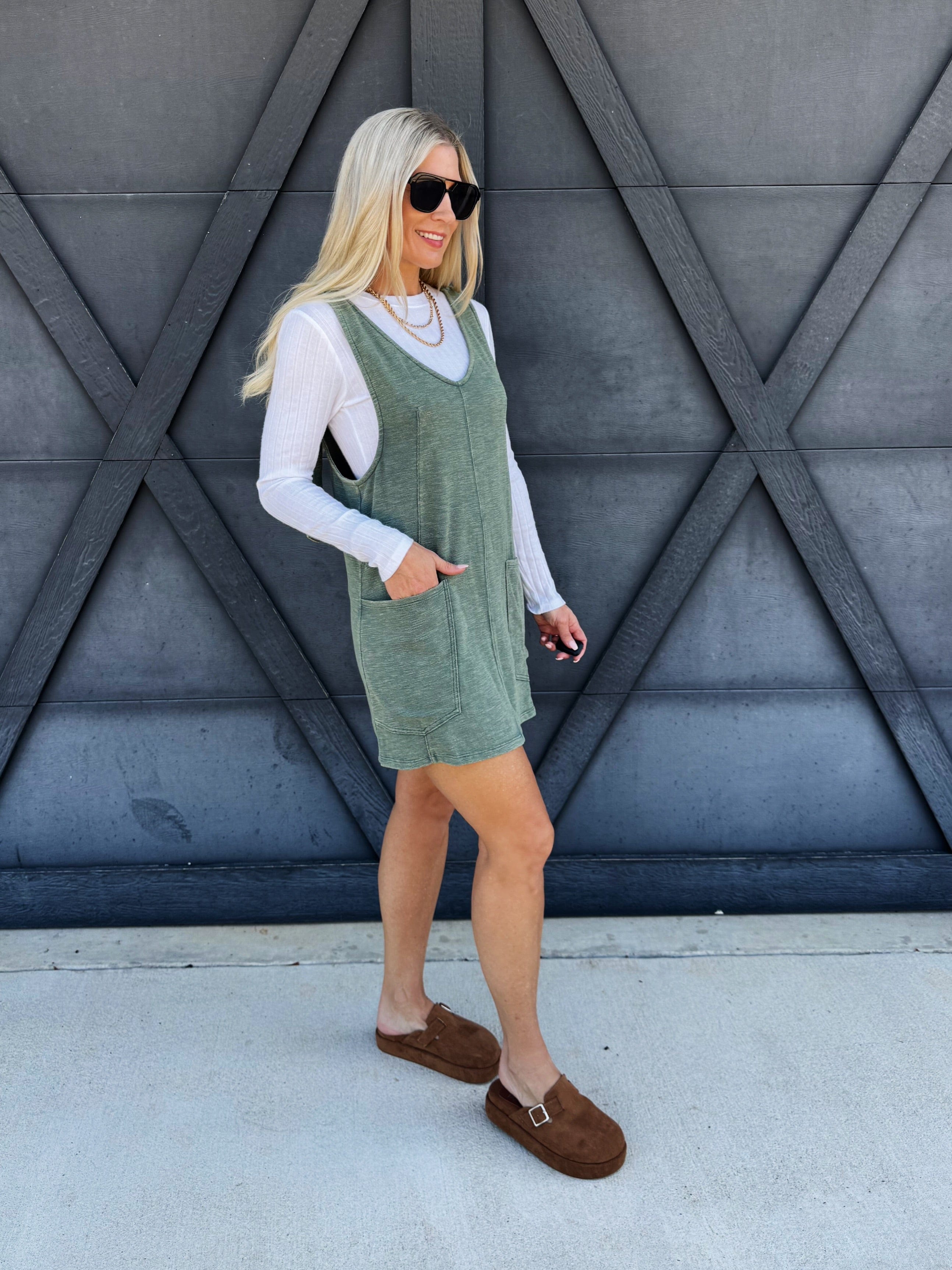 Overall Slub Knit Dress In Jade - Infinity Raine