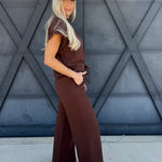 Slub Short Sleeve Pant Set In Brown - Infinity Raine