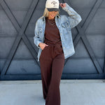 Slub Short Sleeve Pant Set In Brown - Infinity Raine