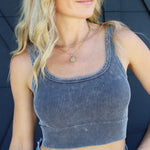 Acid Washed Ribbed Square Neck Crop-Ash Grey - Infinity Raine