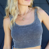 Acid Washed Ribbed Square Neck Crop-Ash Grey - Infinity Raine