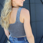 Acid Washed Ribbed Square Neck Crop-Ash Grey - Infinity Raine