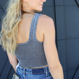 Acid Washed Ribbed Square Neck Crop-Ash Grey - Infinity Raine