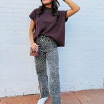 ZENANA Tops - Blouses Mock Neck Boxy Ribbed Top In Brown