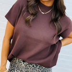 ZENANA Tops - Blouses Mock Neck Boxy Ribbed Top In Brown