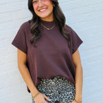 ZENANA Tops - Blouses Mock Neck Boxy Ribbed Top In Brown