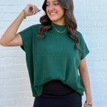 ZENANA Tops - Blouses Mock Neck Boxy Ribbed Top In Dark Green
