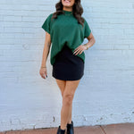 ZENANA Tops - Blouses Mock Neck Boxy Ribbed Top In Dark Green