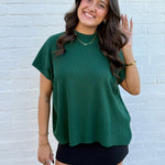 ZENANA Tops - Blouses Mock Neck Boxy Ribbed Top In Dark Green