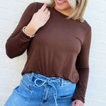 ZENANA Tops - Sweaters Flowy Round Hem Long Sleeve In Brown