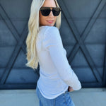 Ribbed Long Sleeves Top In White - Infinity Raine