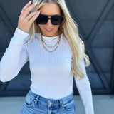 Ribbed Long Sleeves Top In White - Infinity Raine