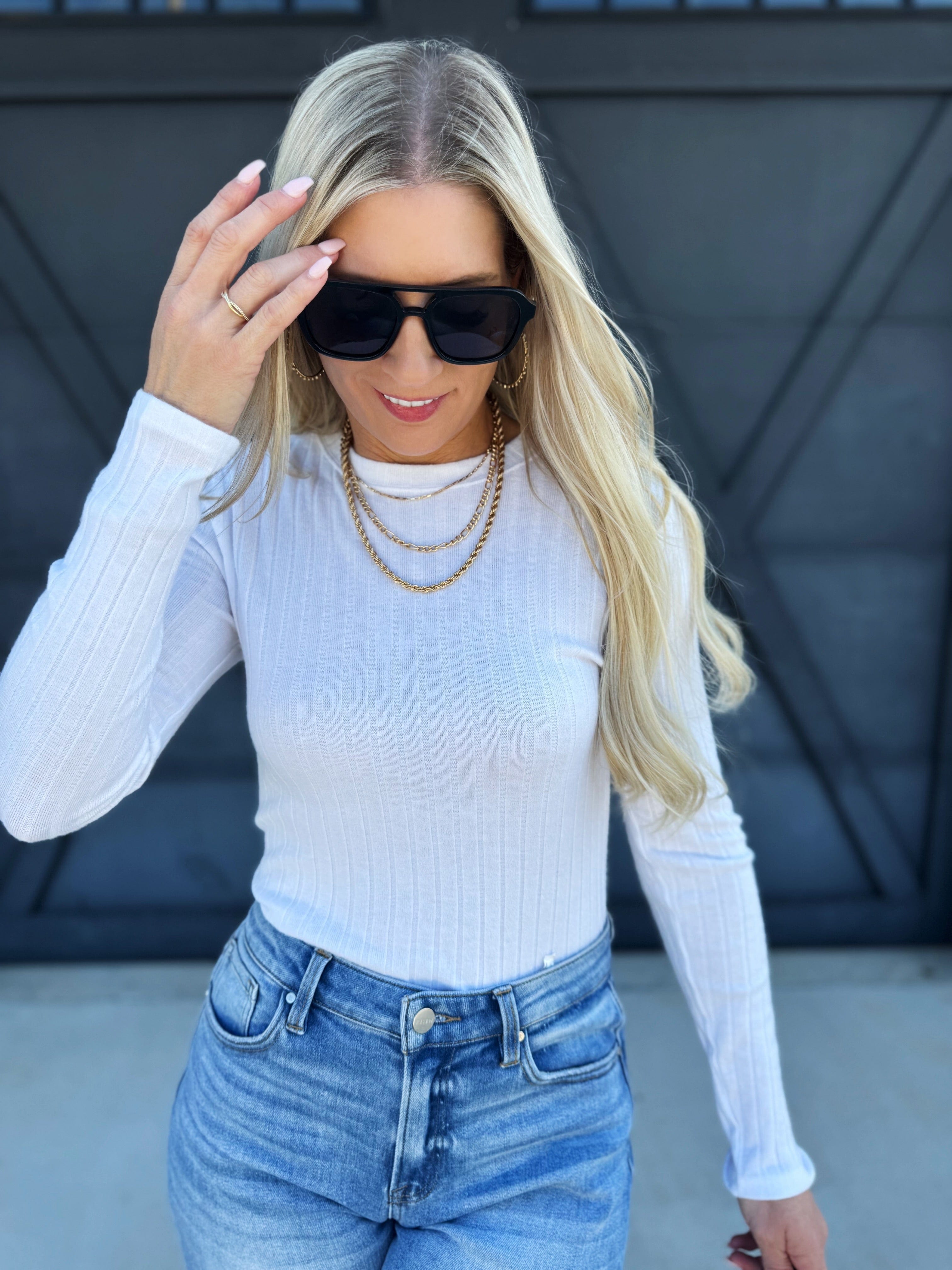 Ribbed Long Sleeves Top In White - Infinity Raine