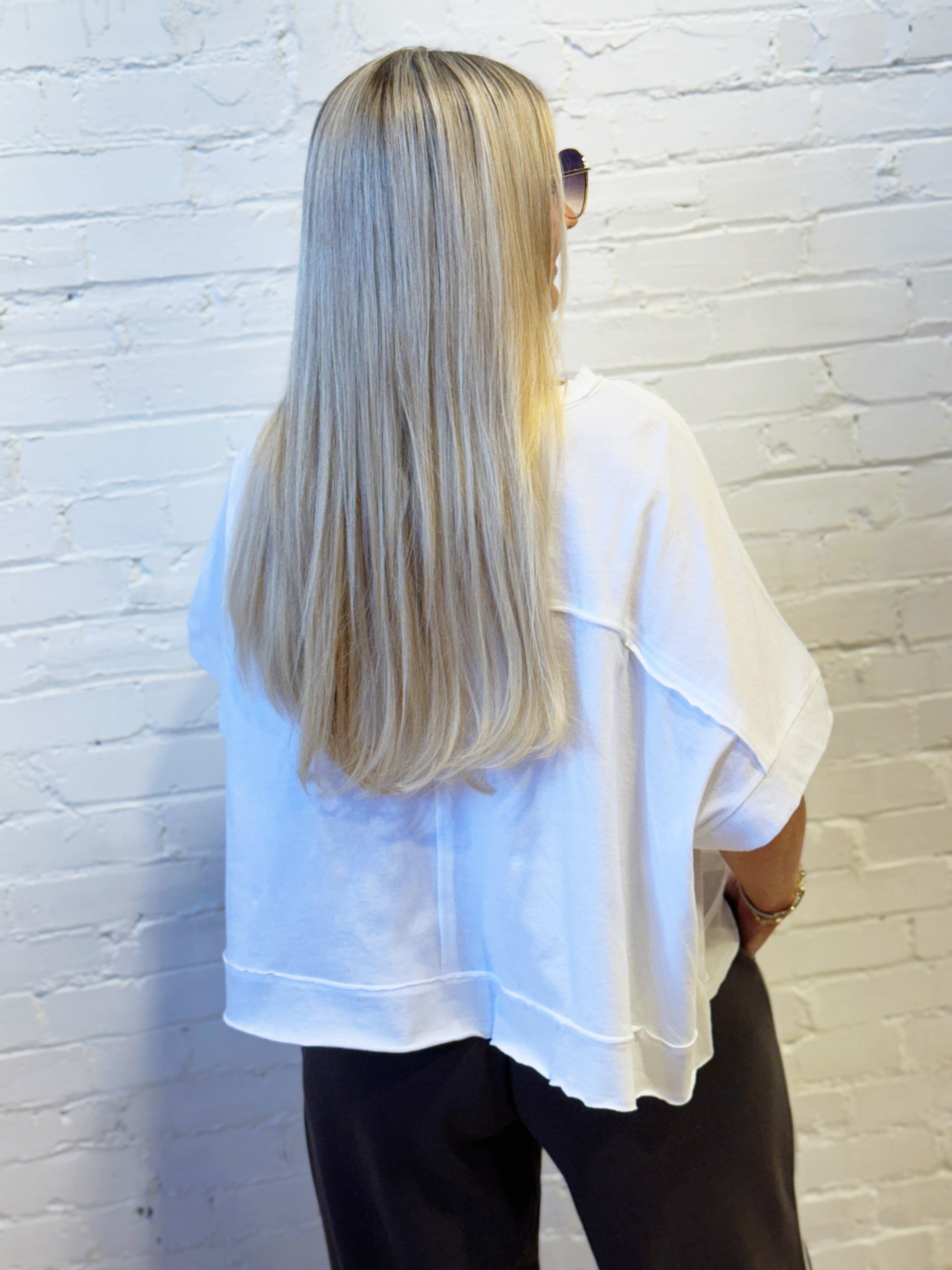 ZENANA Tops - Tees Exposed Seam Boxy Tee In White