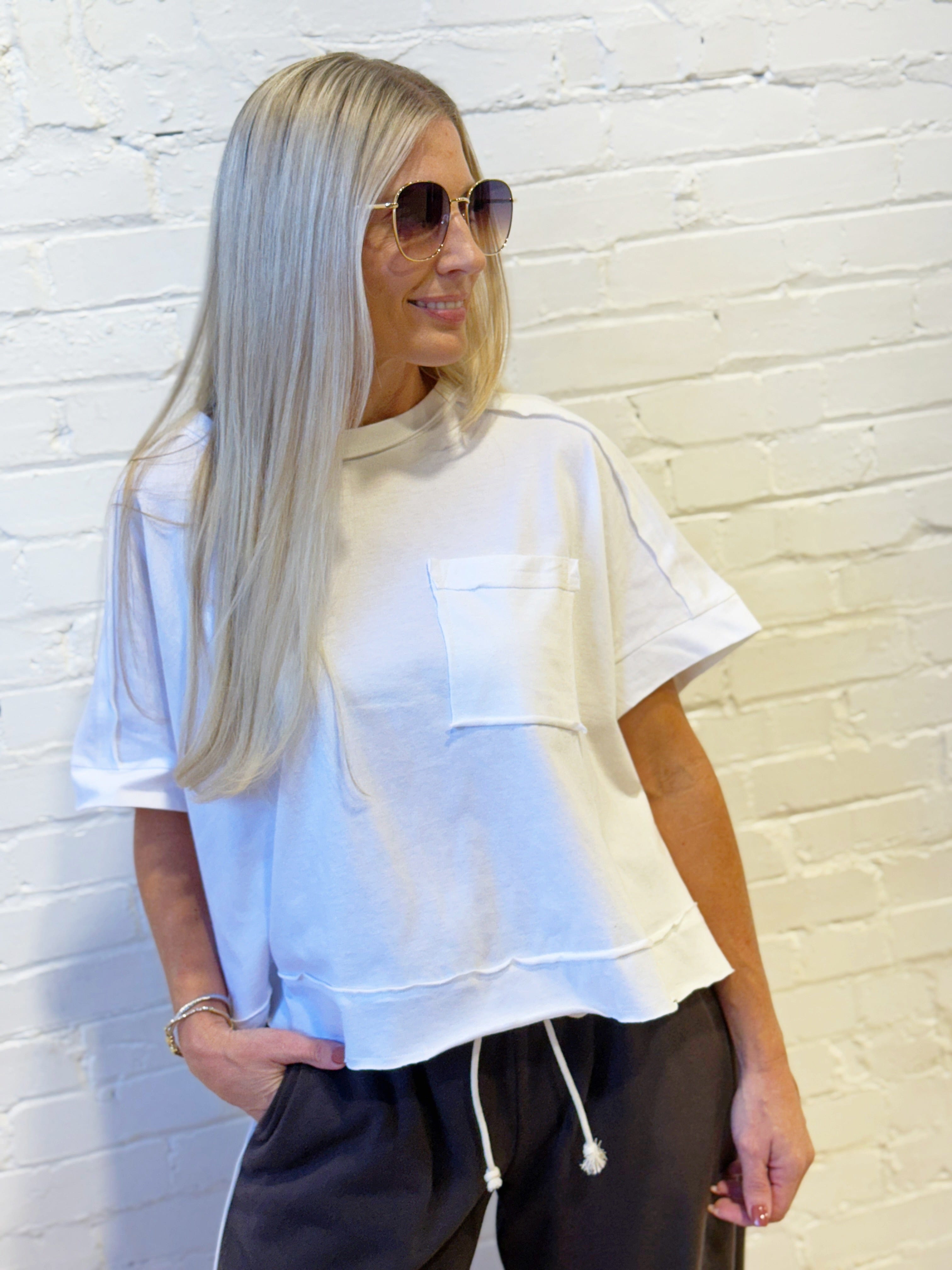 ZENANA Tops - Tees Exposed Seam Boxy Tee In White